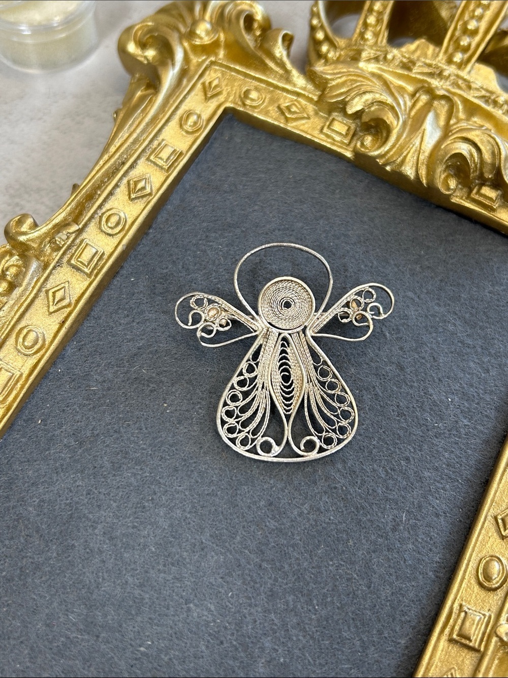 Silver Filigree Angel Pin Brooch - Delicate Wirework